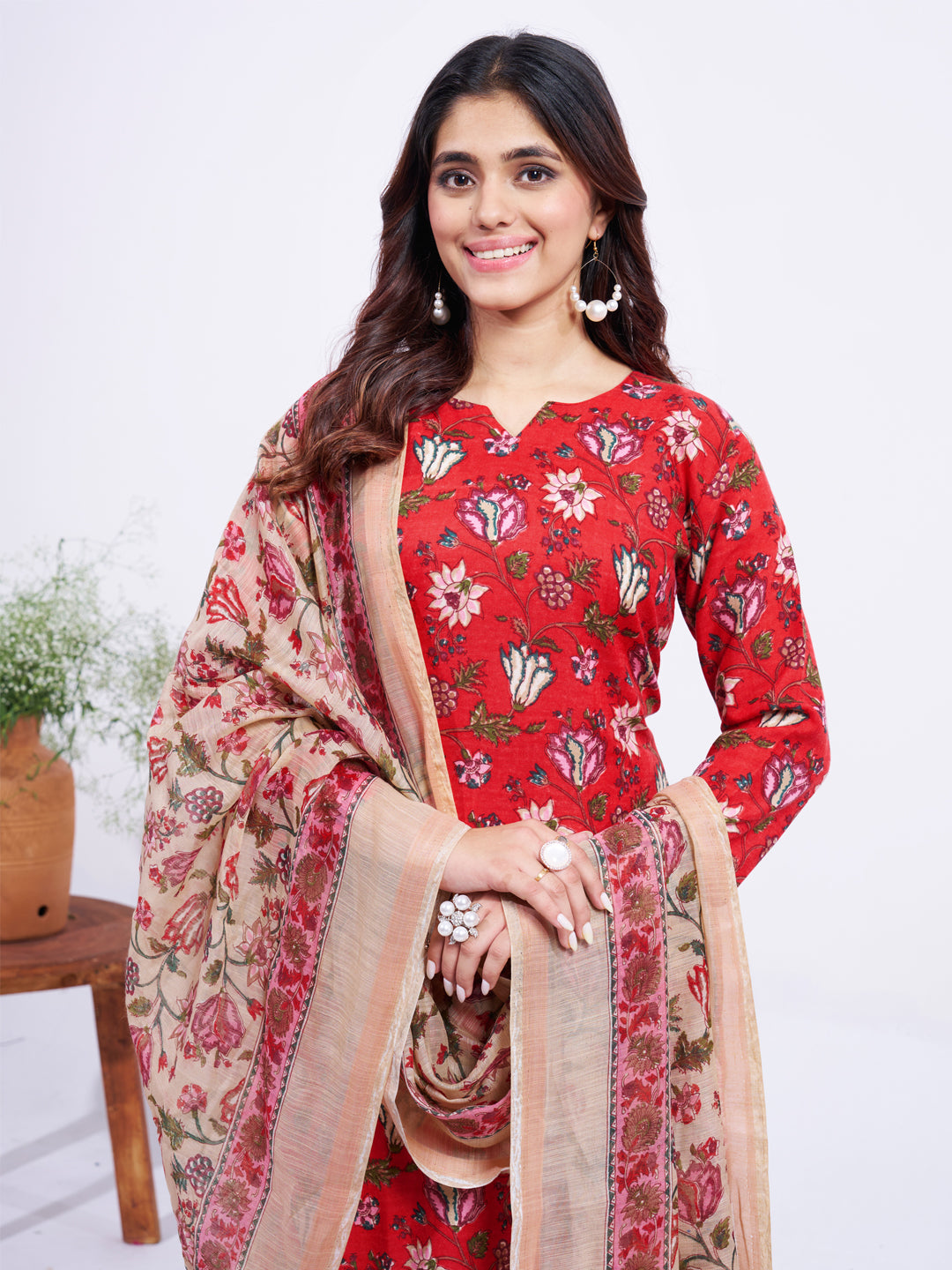 RED Kurti Pant Dupatta Set – Elegant Style for Every Occasion