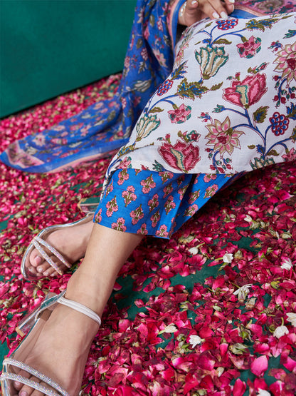 White & Blue Kurti Pant Dupatta Set – Elegant Style for Every Occasion